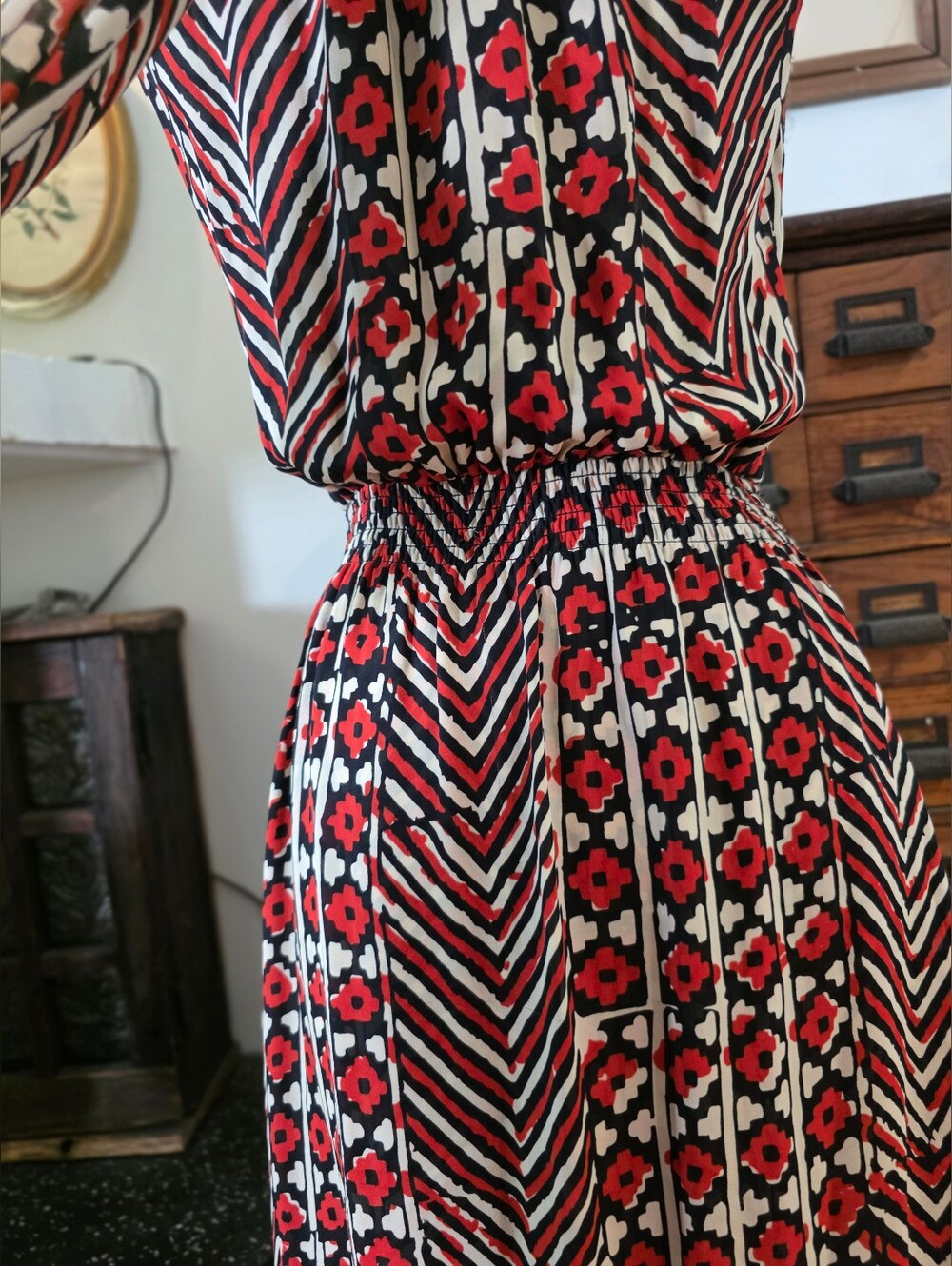 Parker 100% Silk Patterned Red And White Maxi Halter Dress Size Small - Picture 9 of 14